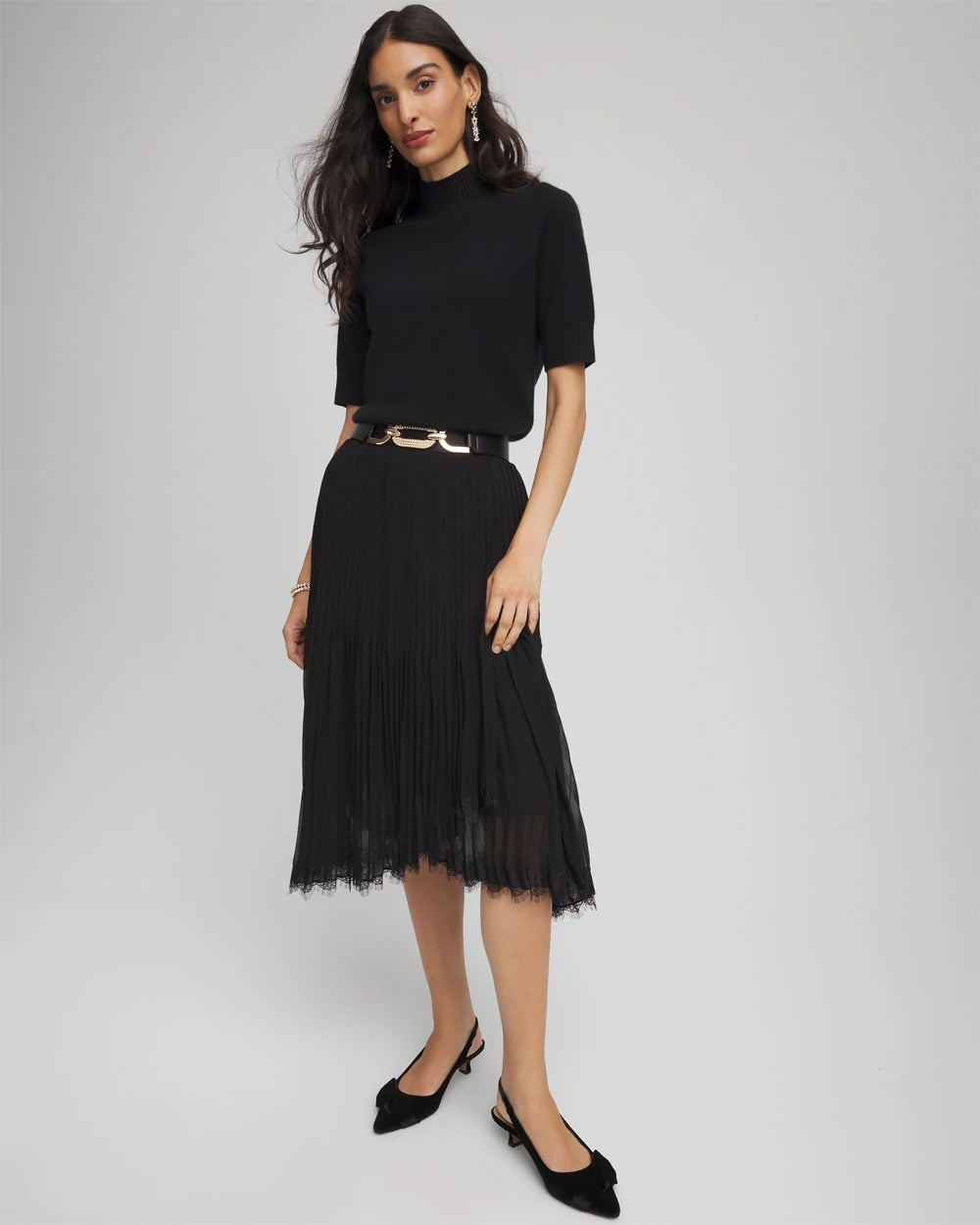 Chico's - Pleated Lace Hem Midi Skirt