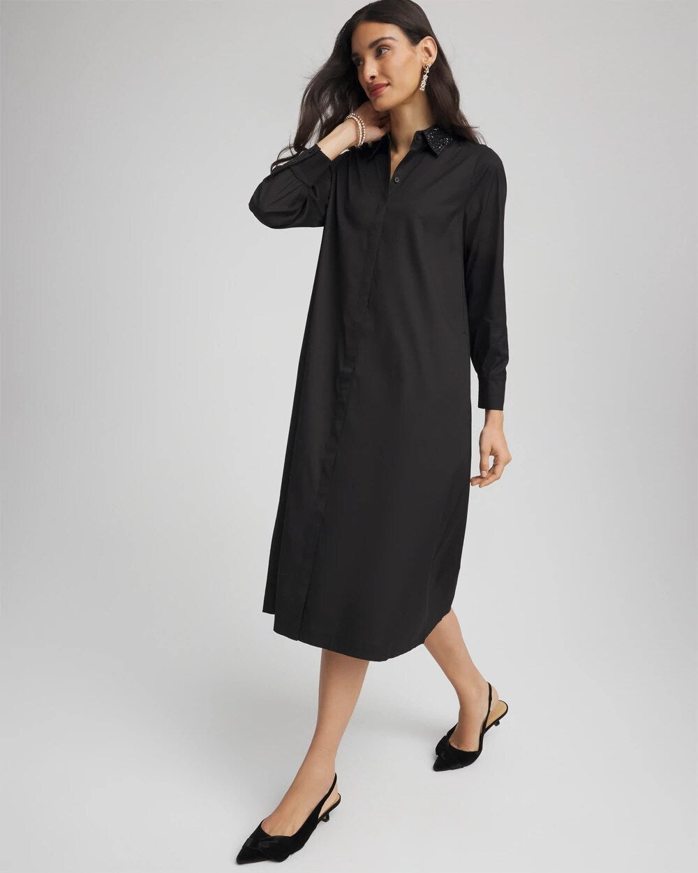 Chico's - Sequin Collar Midi Shirtdress