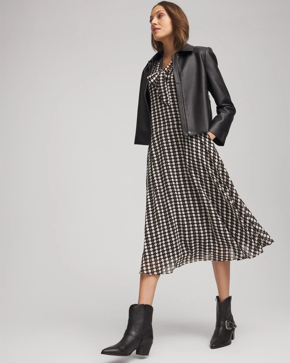 Chico's - Chiffon Clip-Dot Tie-Neck Dress