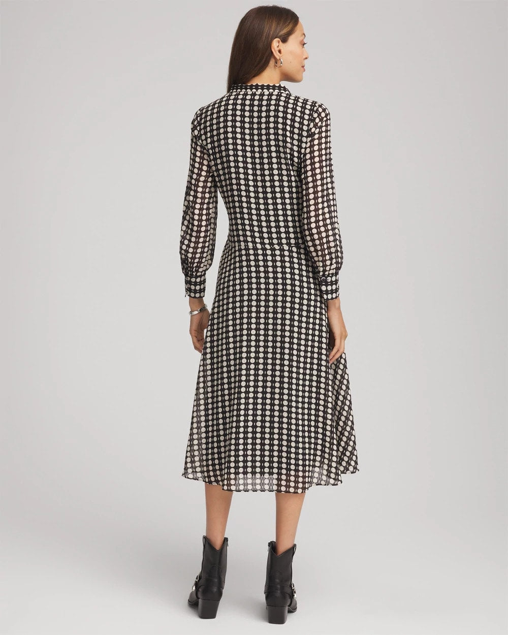 Chico's - Chiffon Clip-Dot Tie-Neck Dress