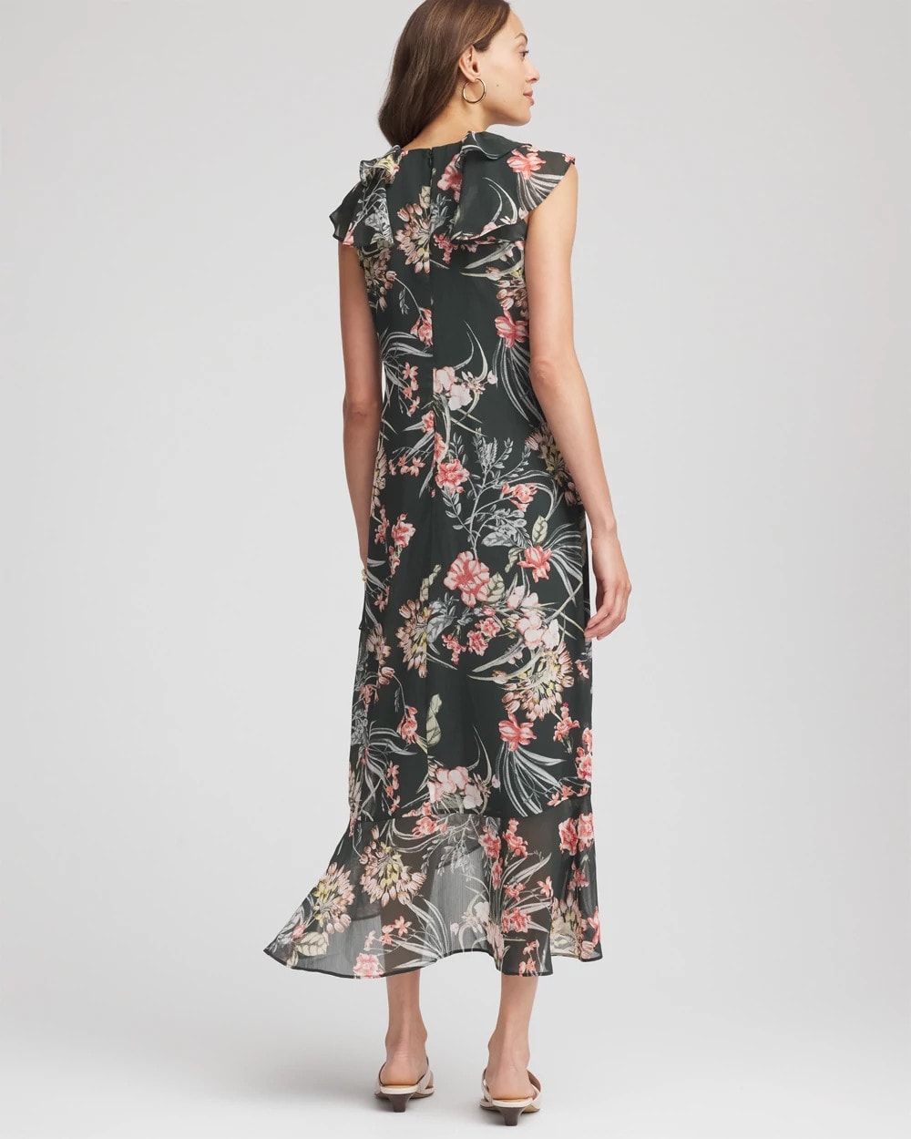 Chico's - Floral Ruffle-Trim Chiffon Dress