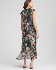 Chico's - Floral Ruffle-Trim Chiffon Dress