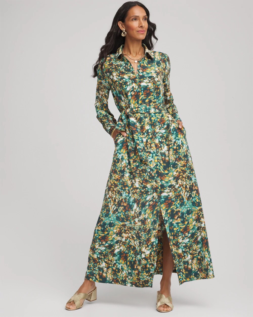 Chico's - Printed Long-Sleeved Shirtdress