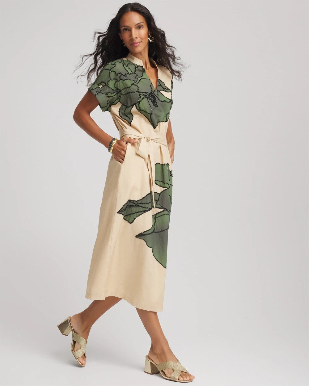 Chico's - Printed Cotton-Voile Popover Midi Dress