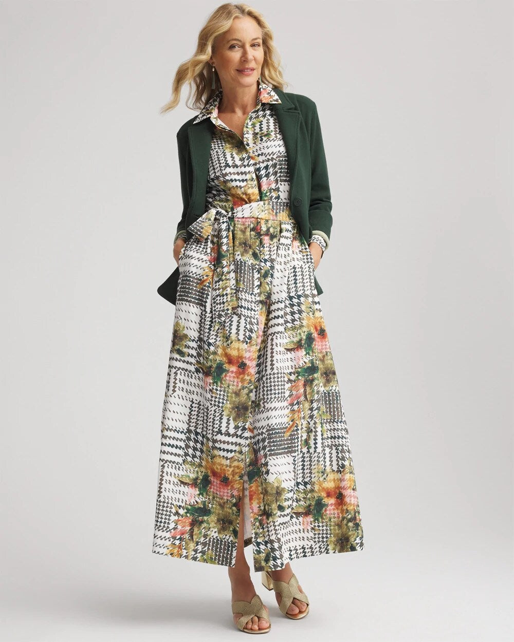 Chico's - Artisanal Floral Print  Maxi Shirtdress