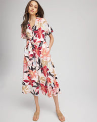 Chico's - Tonal Floral Ruffle-Sleeved Midi Dress