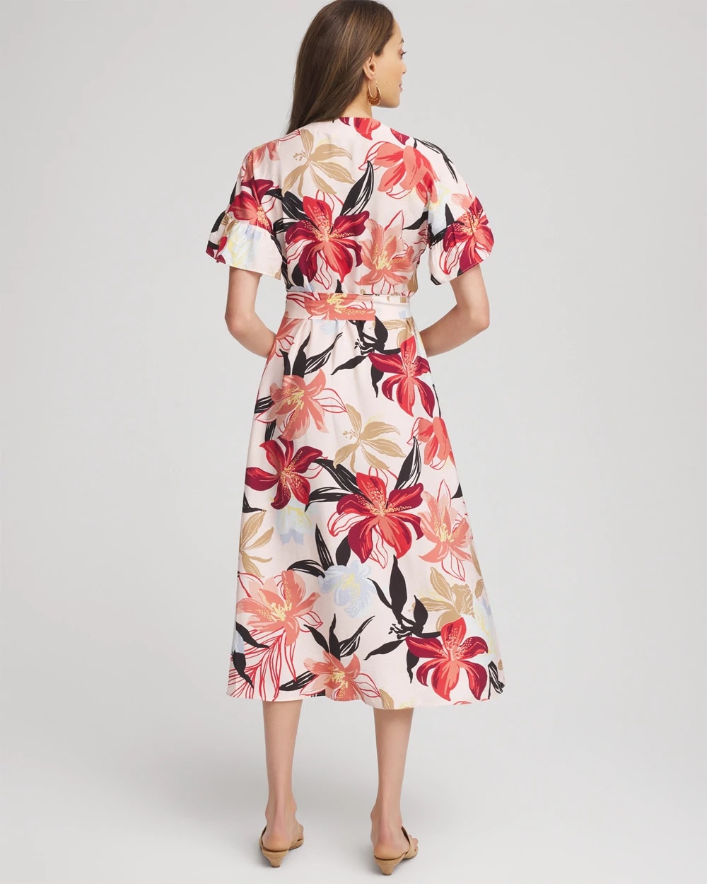 Chico's - Tonal Floral Ruffle-Sleeved Midi Dress