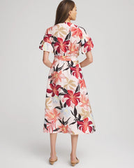 Chico's - Tonal Floral Ruffle-Sleeved Midi Dress