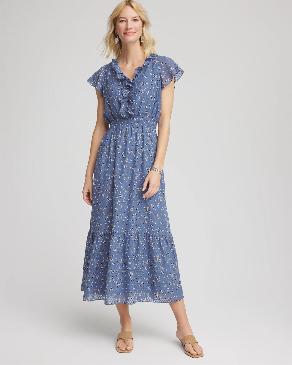 Chico's - Textured Ruffled-Placket Maxi Dress
