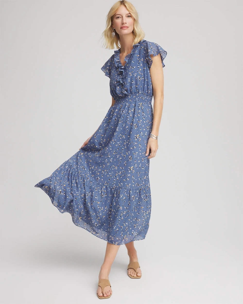 Chico's - Textured Ruffled-Placket Maxi Dress