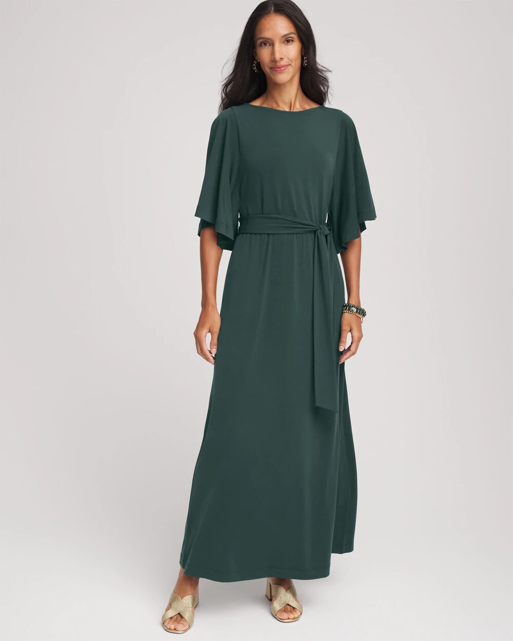 Chico's - Belted Flutter-Sleeve Maxi Dress