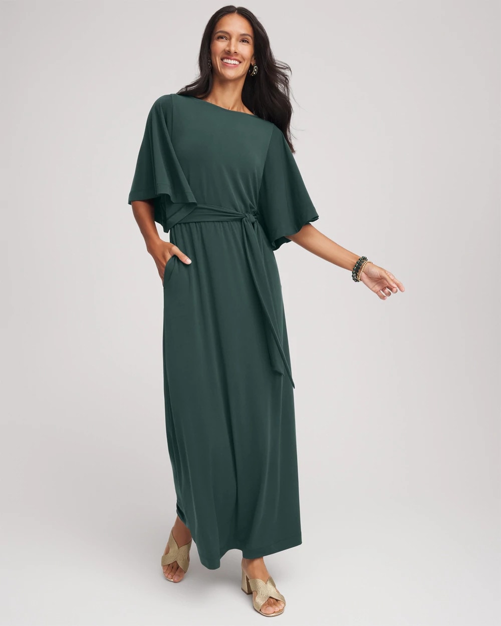Chico's - Belted Flutter-Sleeve Maxi Dress