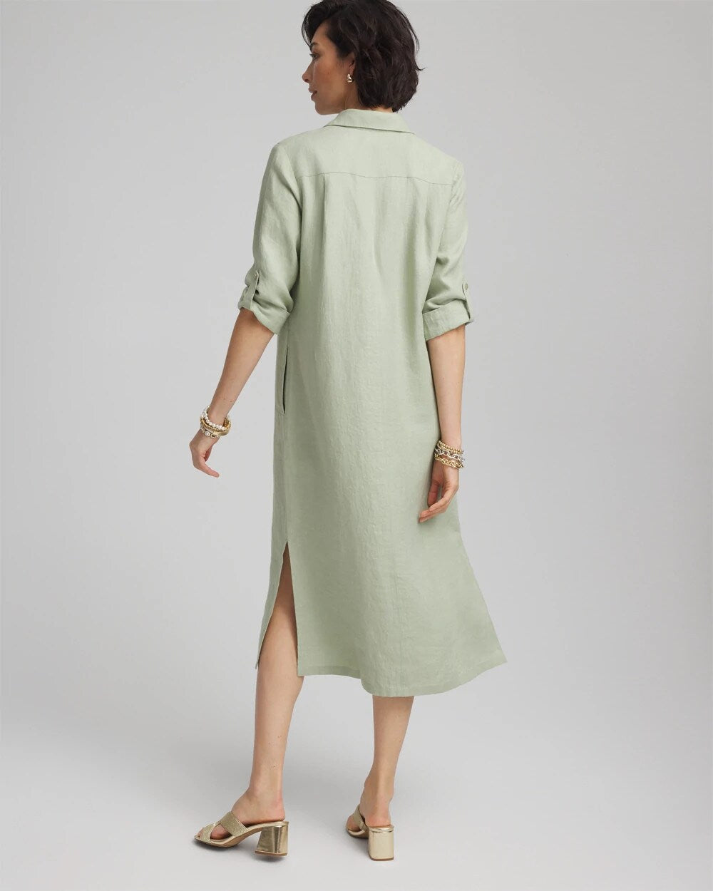 Chico's - Linen Embellished Midi Shirt Dress