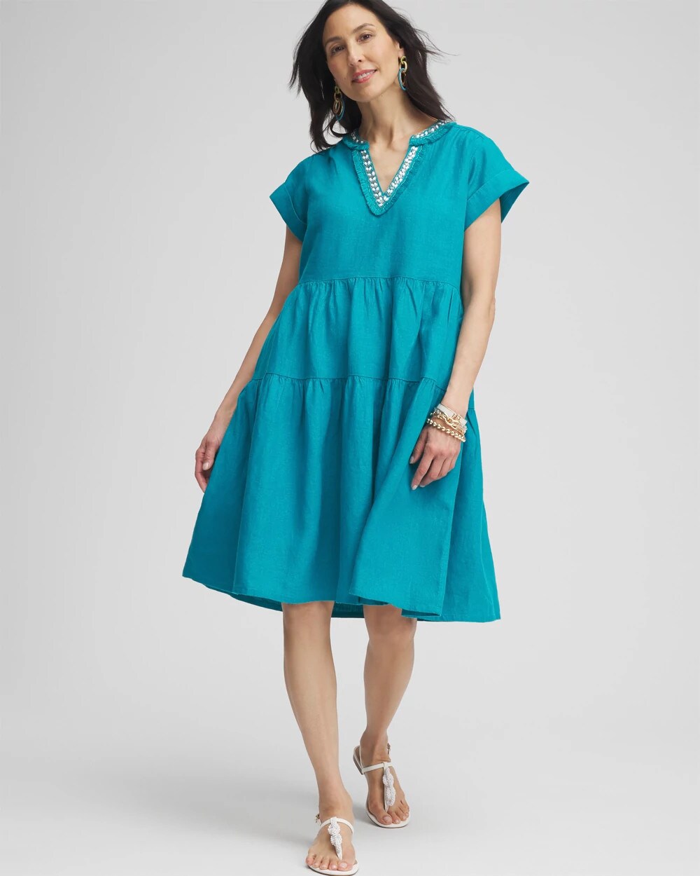 Chico's - Linen Embellished Cap Sleeve Dress