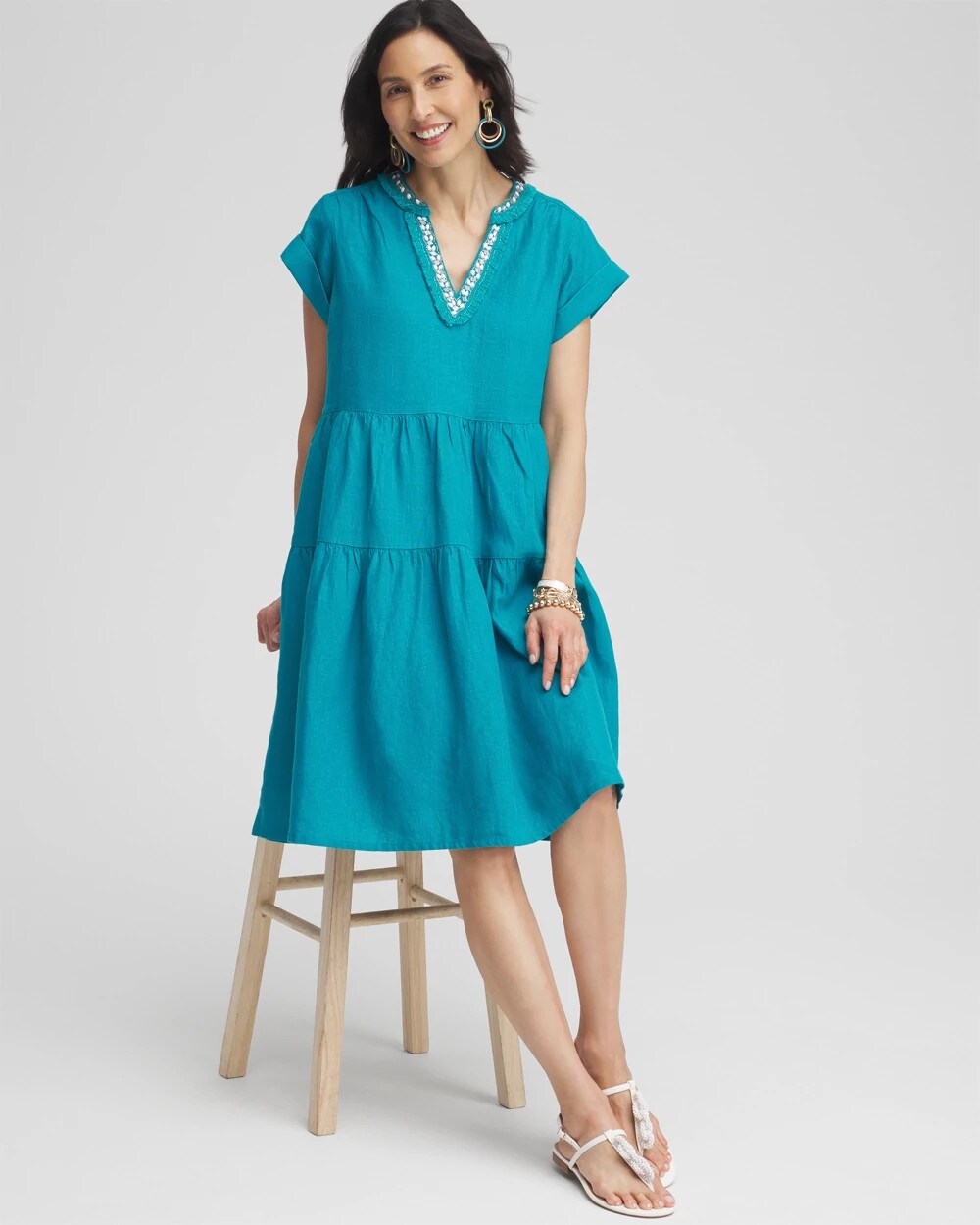 Chico's - Linen Embellished Cap Sleeve Dress