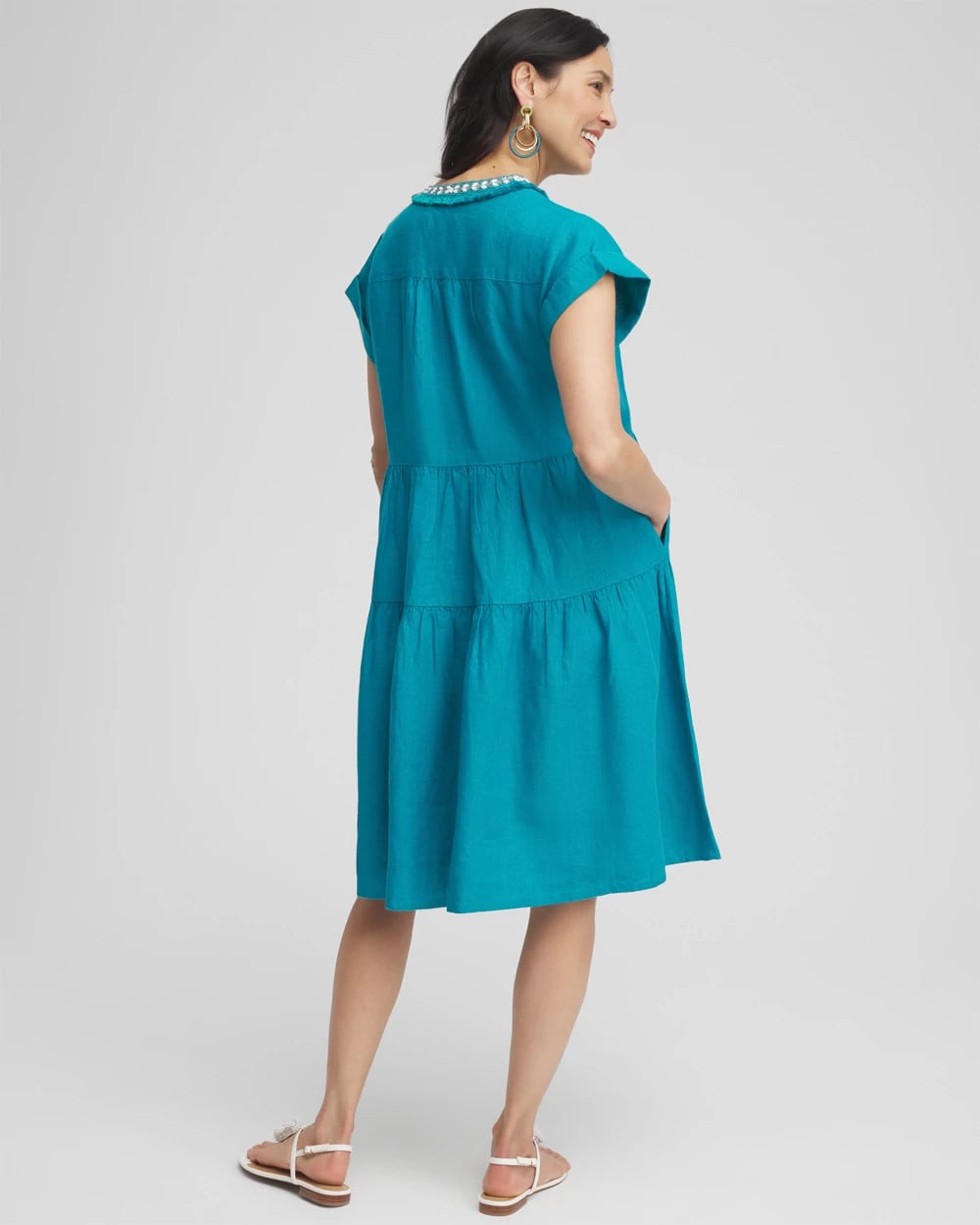 Chico's - Linen Embellished Cap Sleeve Dress