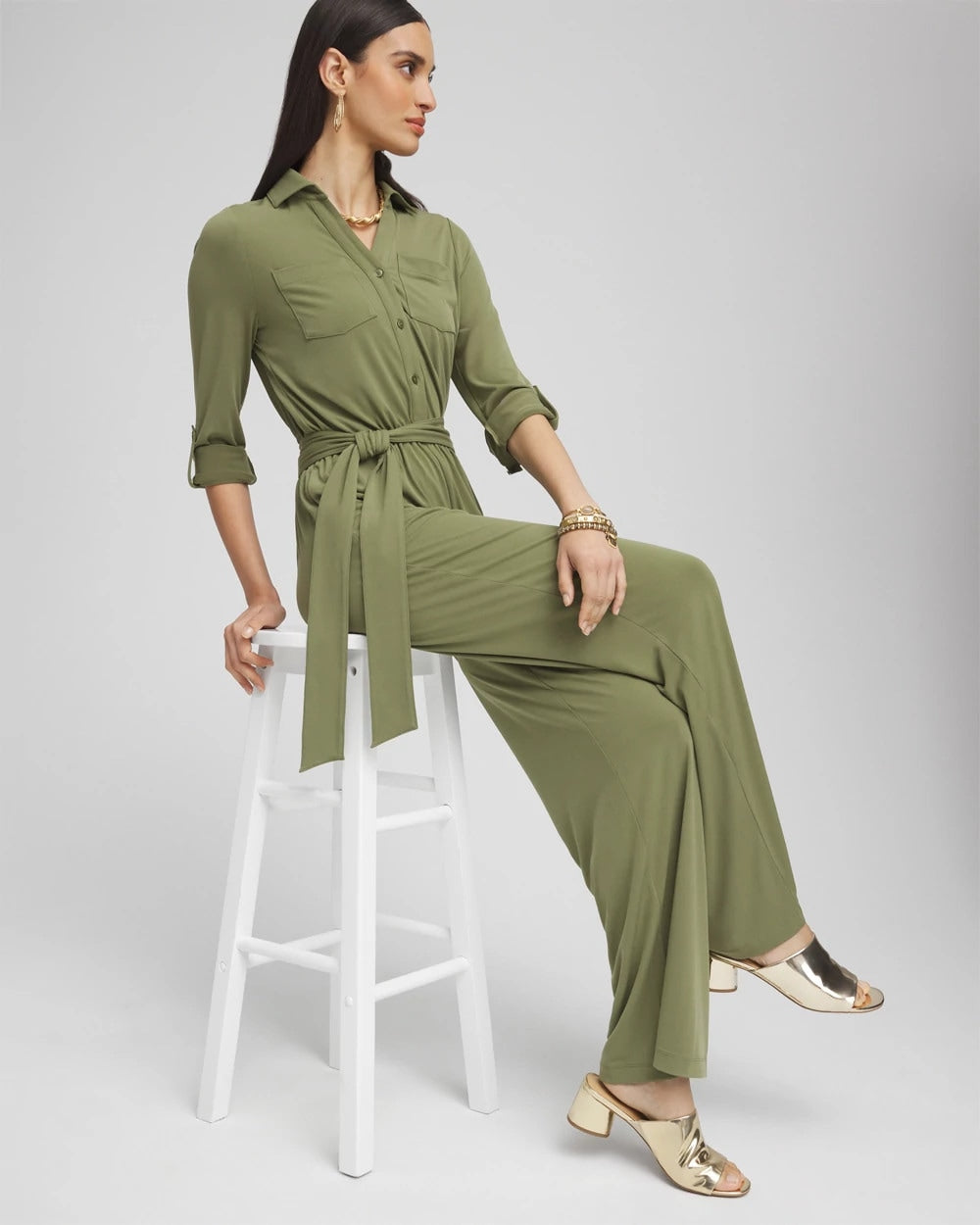 Chico's - Belted Jersey Maxi Jumpsuit