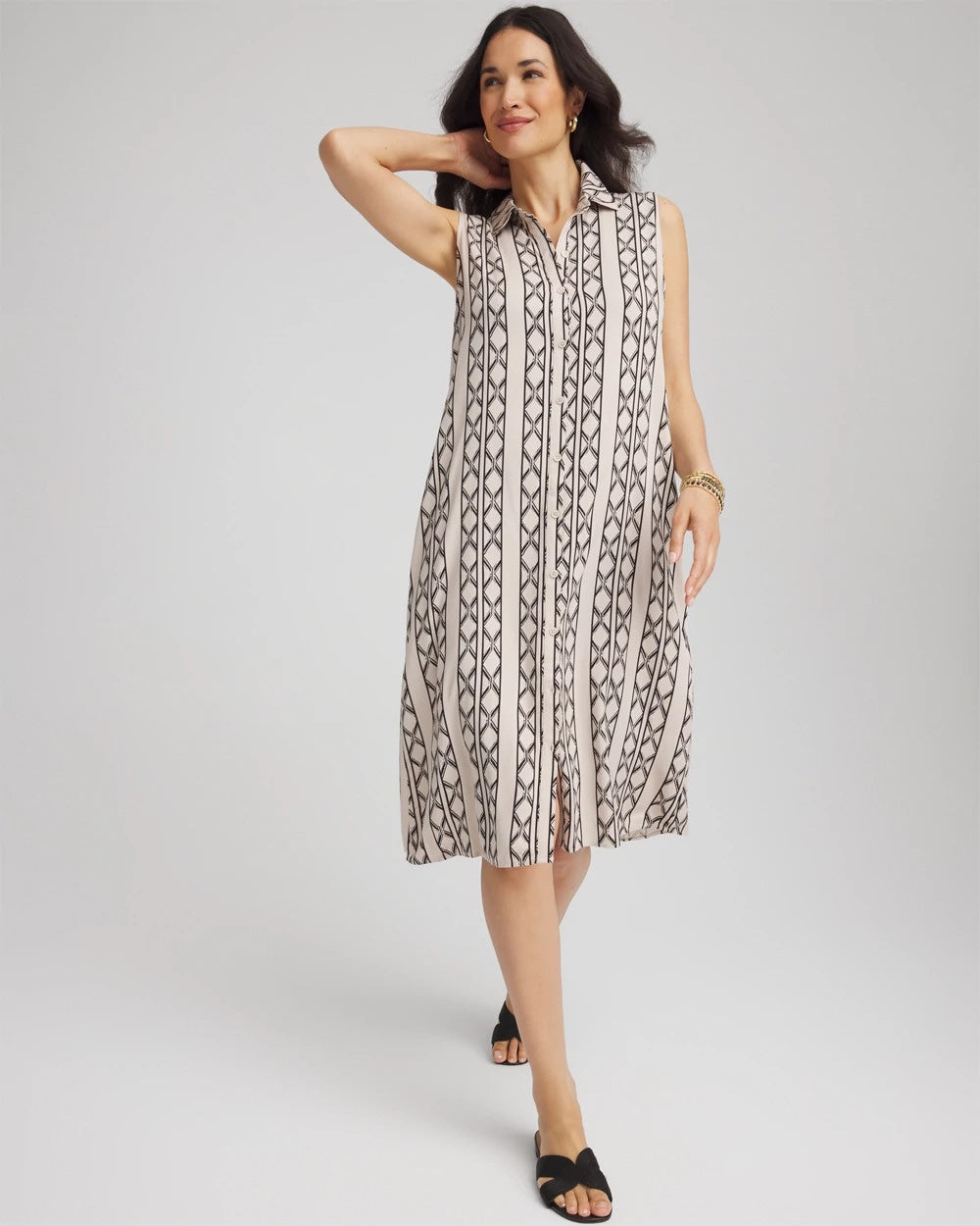 Chico's - Printed Sleeveless Silk-Twill Shirtdress