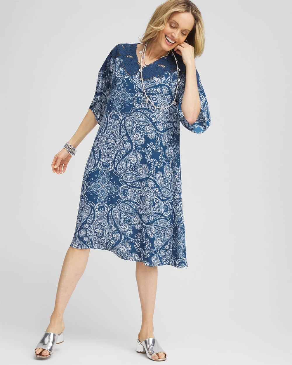 Chico's - Crepe Lace-Neck Dress