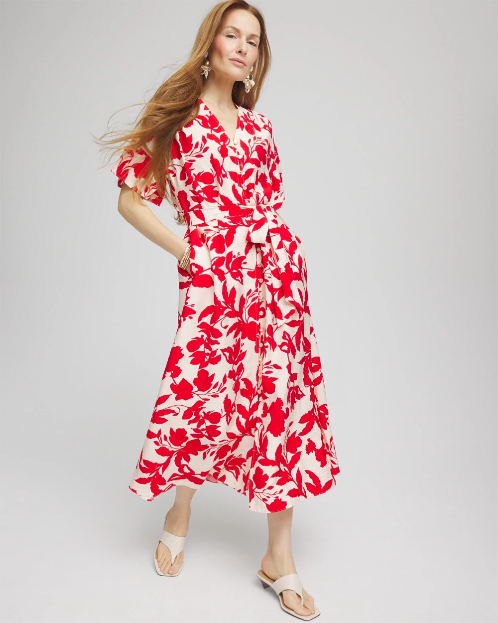Chico's - Floral Ruffle-Sleeved Midi Dress