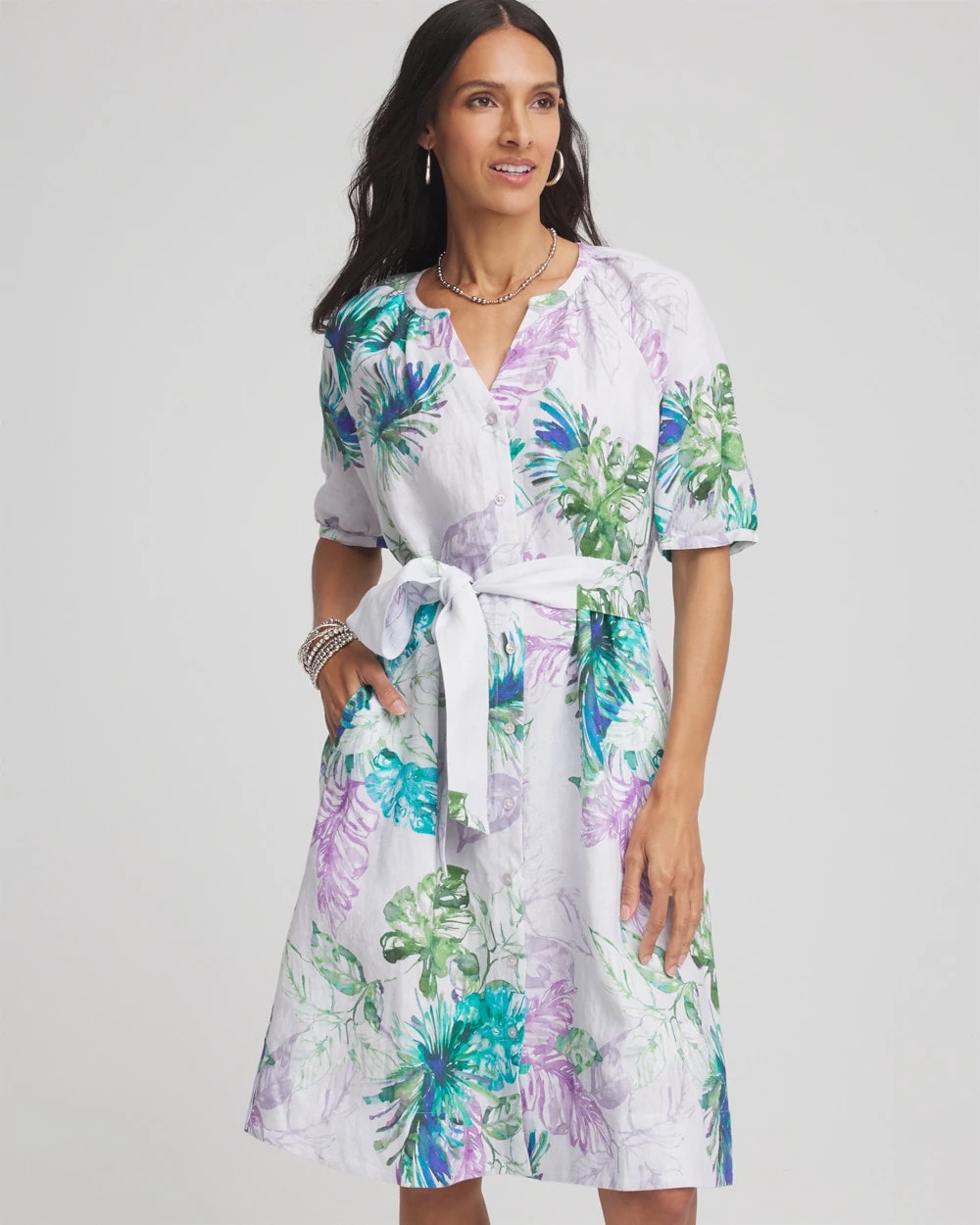 Chico's - Floral Linen Shirtdress