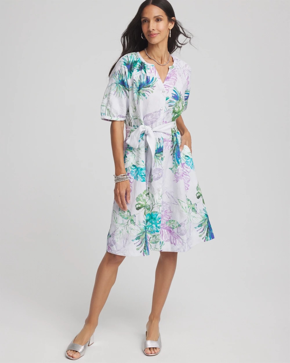 Chico's - Floral Linen Shirtdress