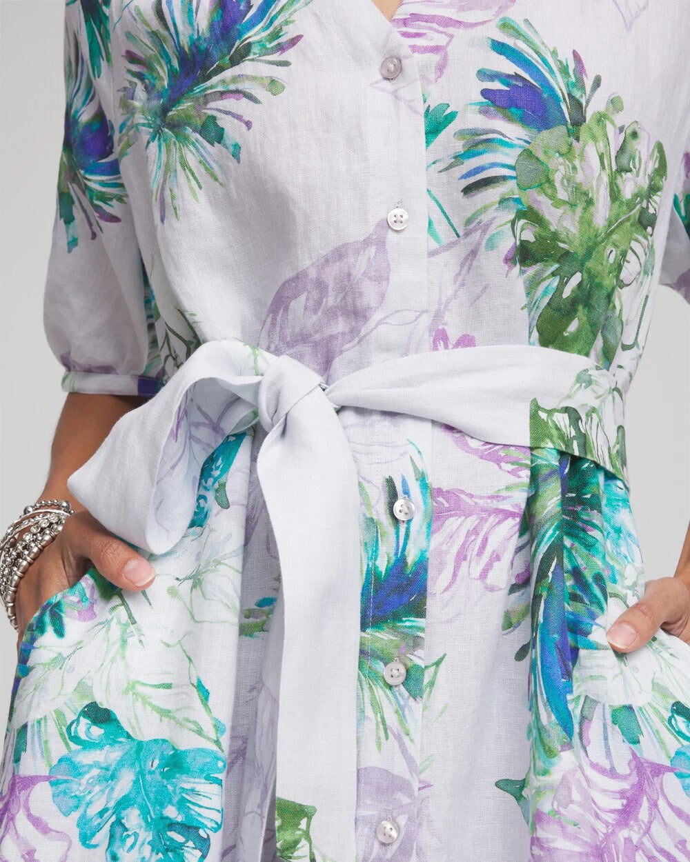 Chico's - Floral Linen Shirtdress