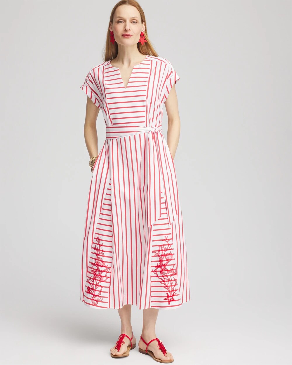 Chico's - Embroidered Godet Striped Maxi Dress