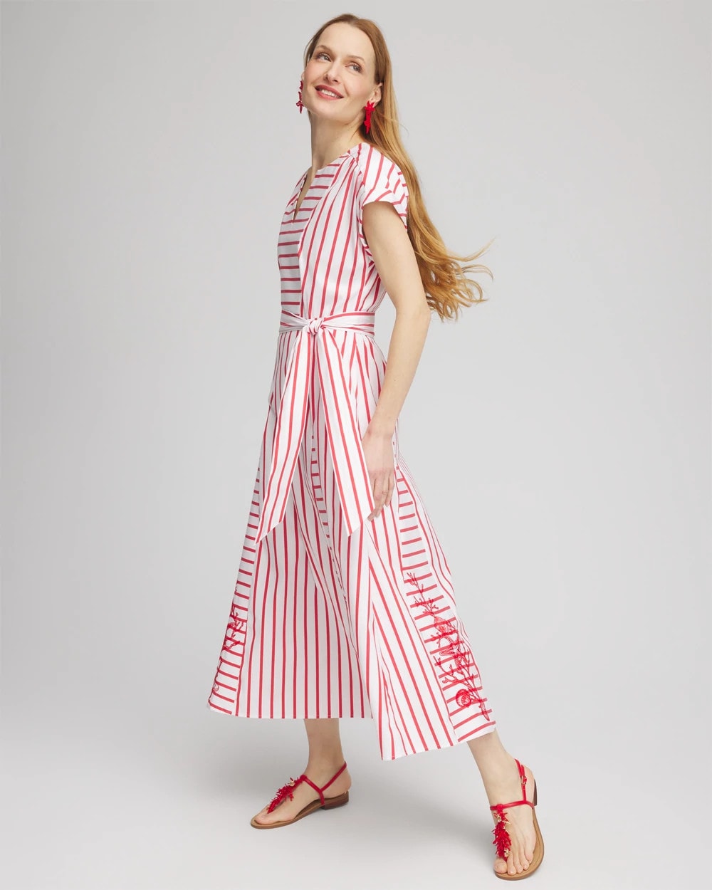Chico's - Embroidered Godet Striped Maxi Dress