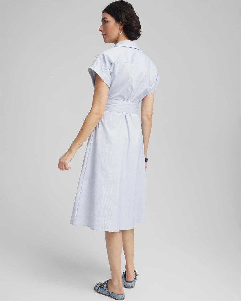 Chico's - Striped Embroidered Poplin Midi Shirtdress