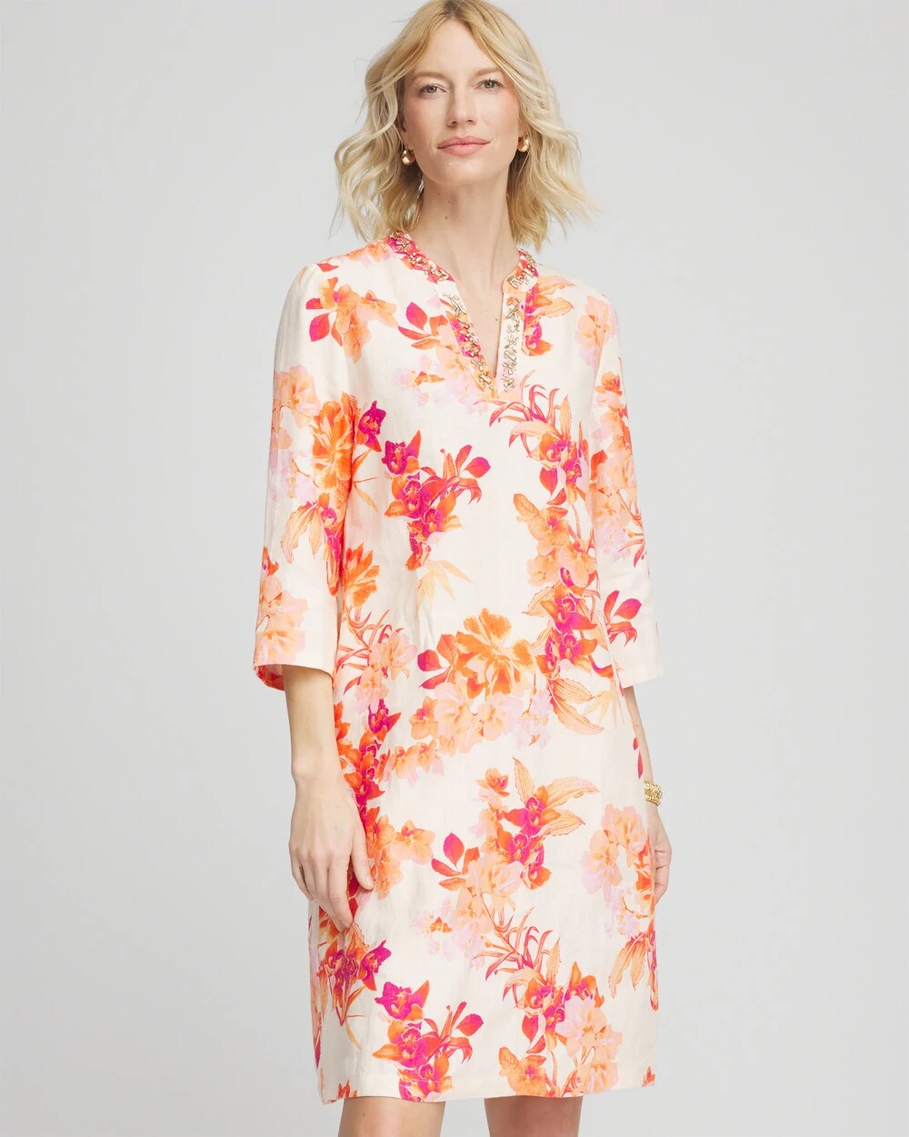 Chico's - Embellished Linen Kurta Dress
