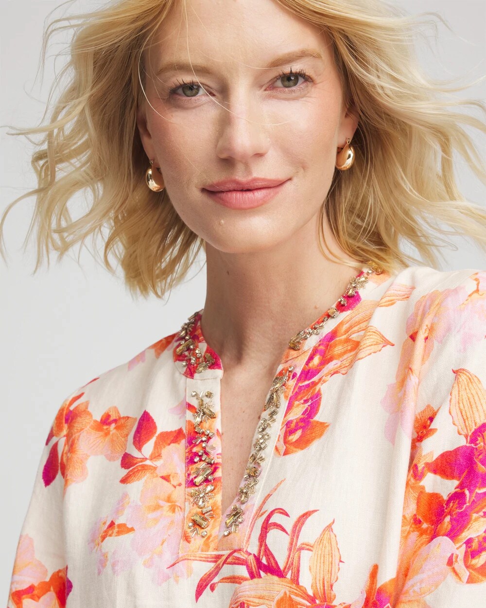 Chico's - Embellished Linen Kurta Dress