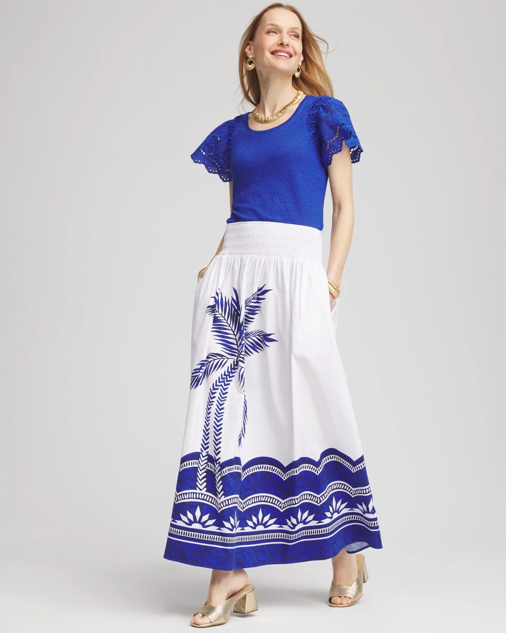 Chico's - Tropical Smocked Waist Pull-On Skirt