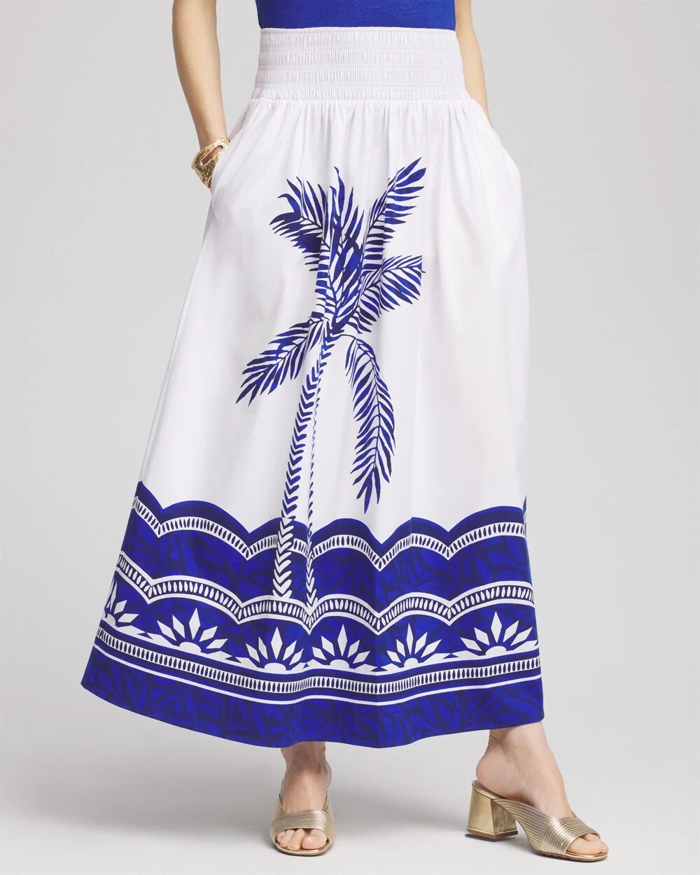 Chico's - Tropical Smocked Waist Pull-On Skirt