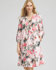 Chico's - Floral Linen Pintuck 3/4 Sleeved Dress