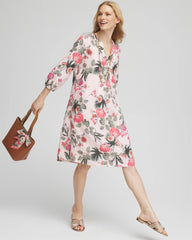 Chico's - Floral Linen Pintuck 3/4 Sleeved Dress