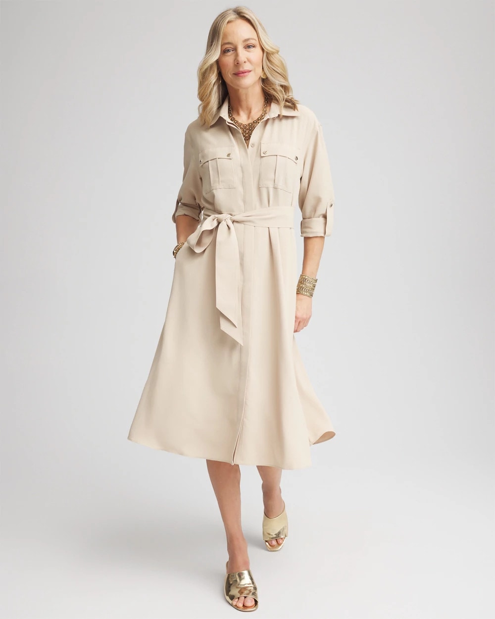 Chico's - Twill Belted Midi Shirtdress