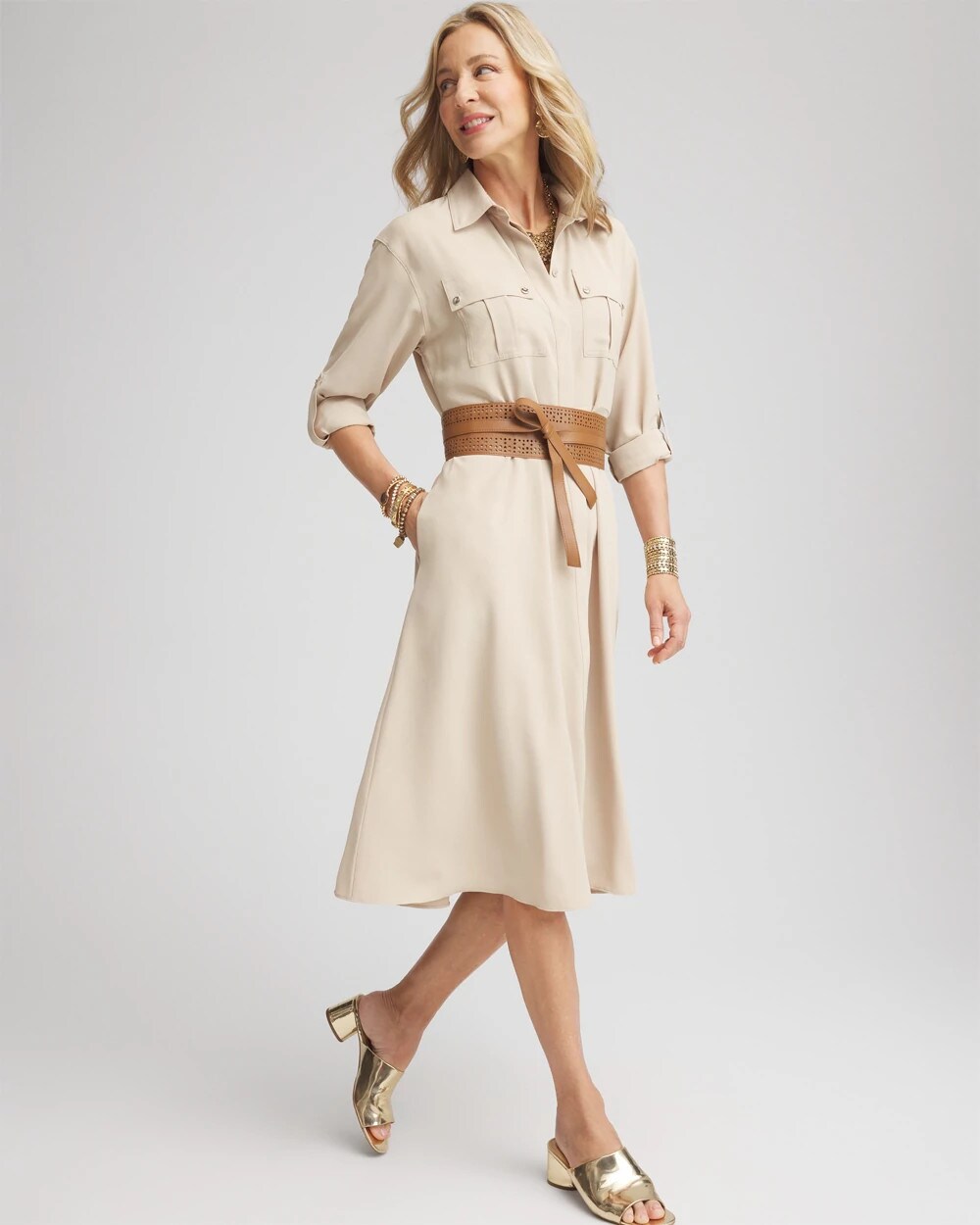 Chico's - Twill Belted Midi Shirtdress