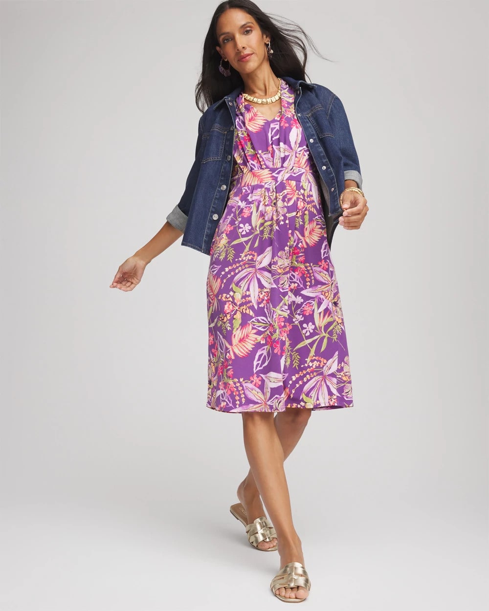 Chico's - Floral Pleated Jersey Dress