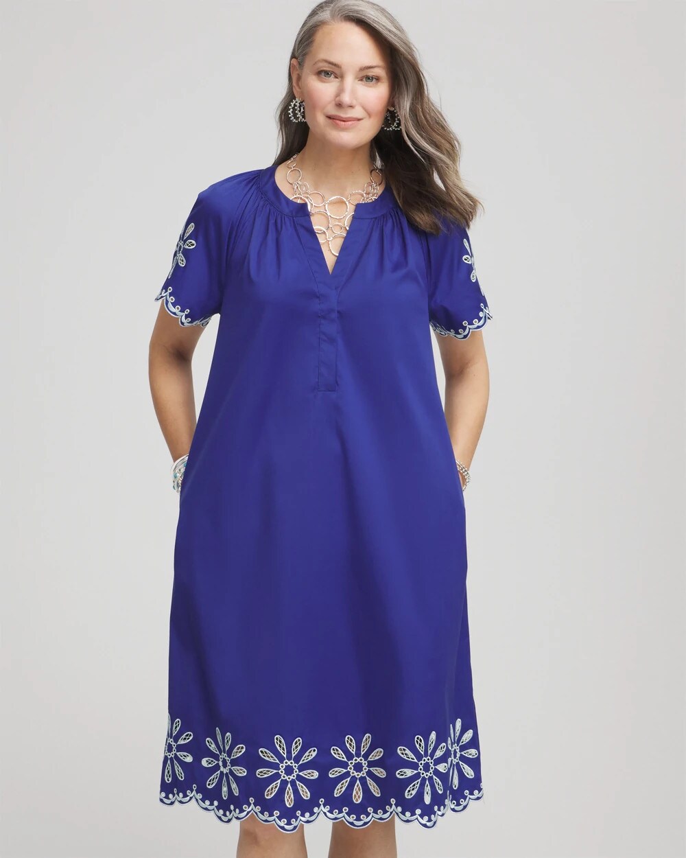 Chico's - Embroidered Poplin Popover Dress