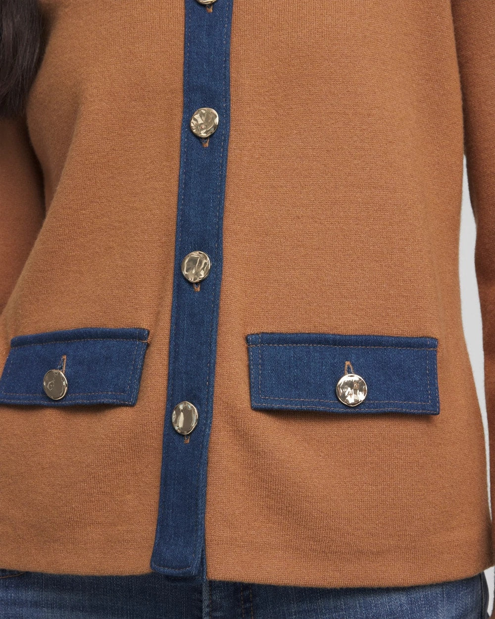 Chico's - Collared Denim Trim Cardigan