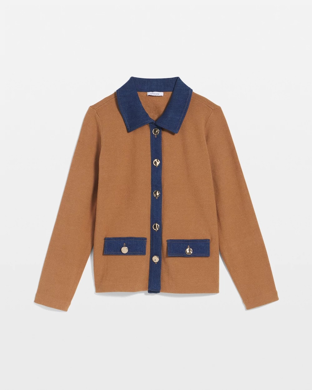 Chico's - Collared Denim Trim Cardigan