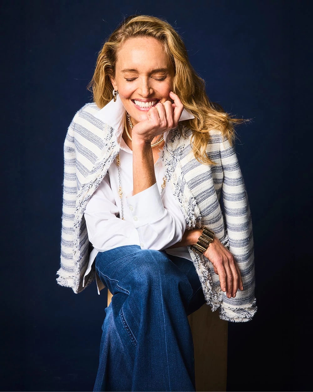 Chico's - Striped Tweed Collarless Box Jacket