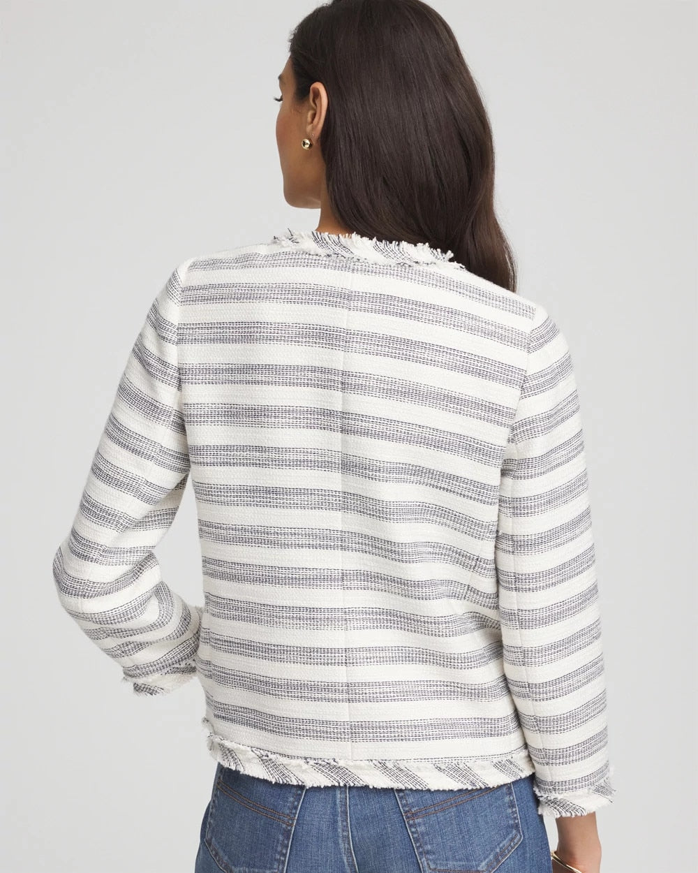 Chico's - Striped Tweed Collarless Box Jacket