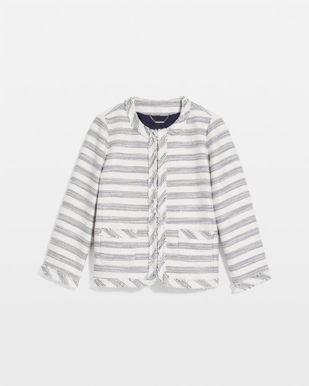 Chico's - Striped Tweed Collarless Box Jacket