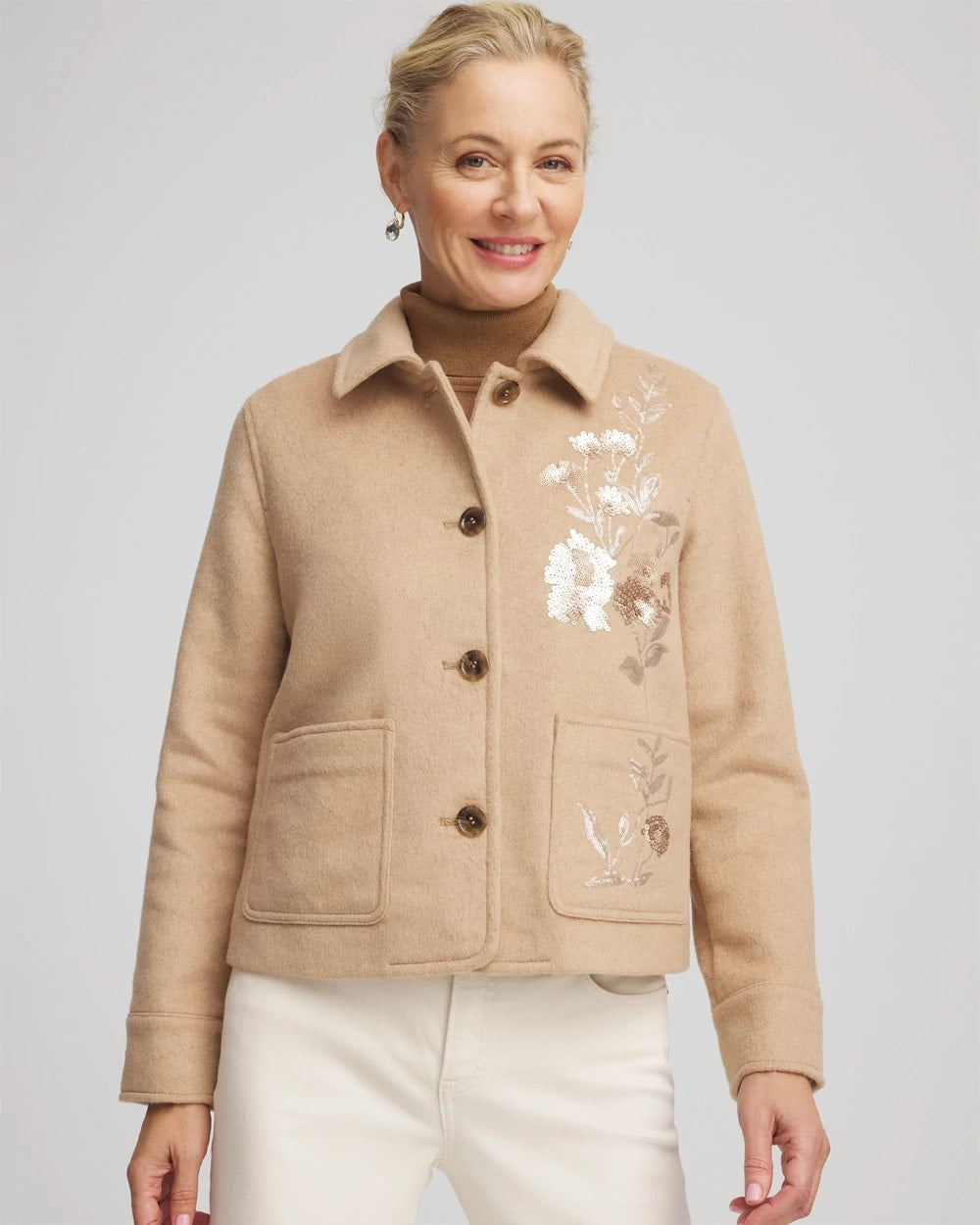 Chico's - Embroidered Wool Chore Jacket