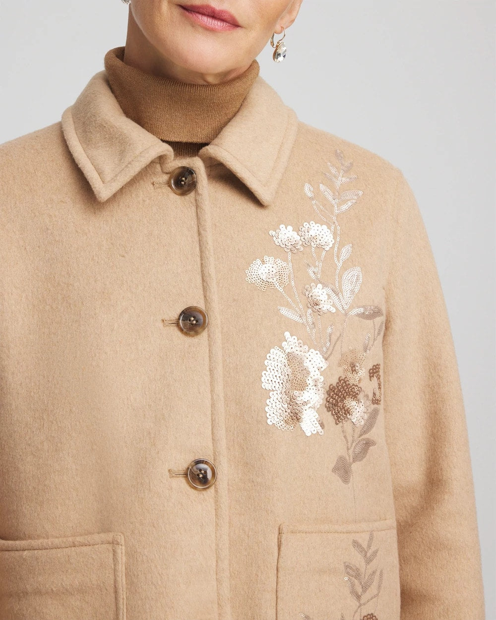 Chico's - Embroidered Wool Chore Jacket