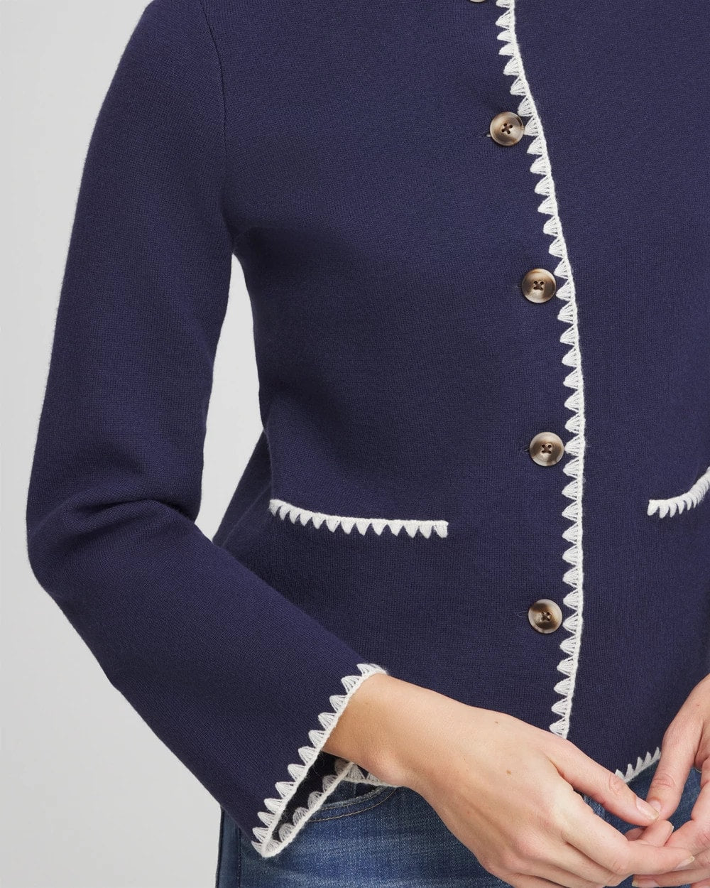 Chico's - Blanket Stitch Crewneck Cardigan