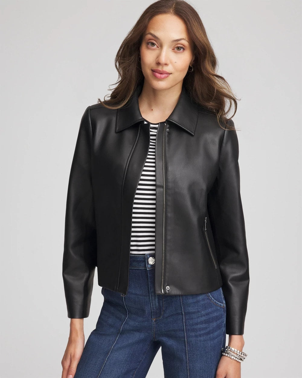 Chico's - Faux Leather Zip-Front Jacket