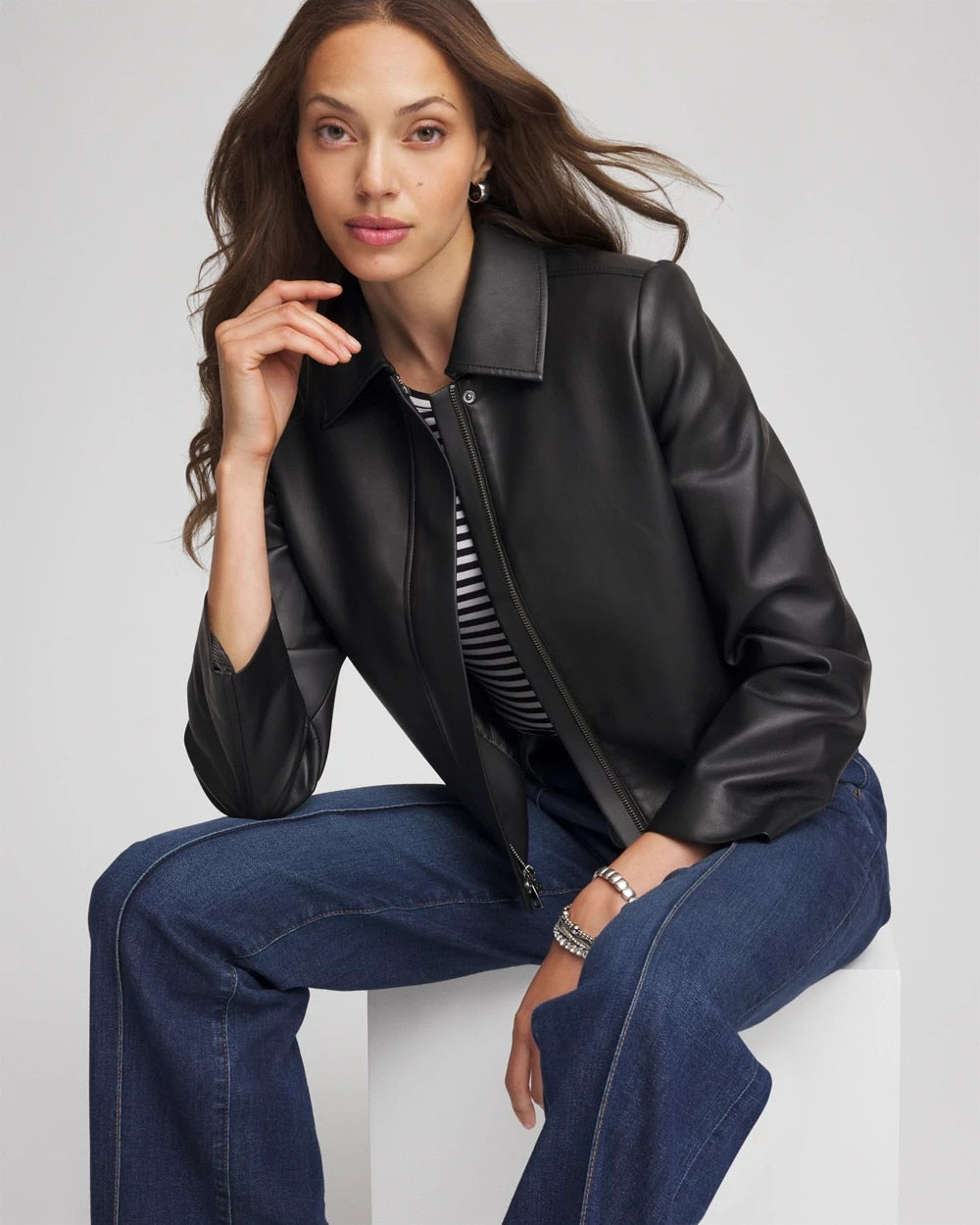 Chico's - Faux Leather Zip-Front Jacket